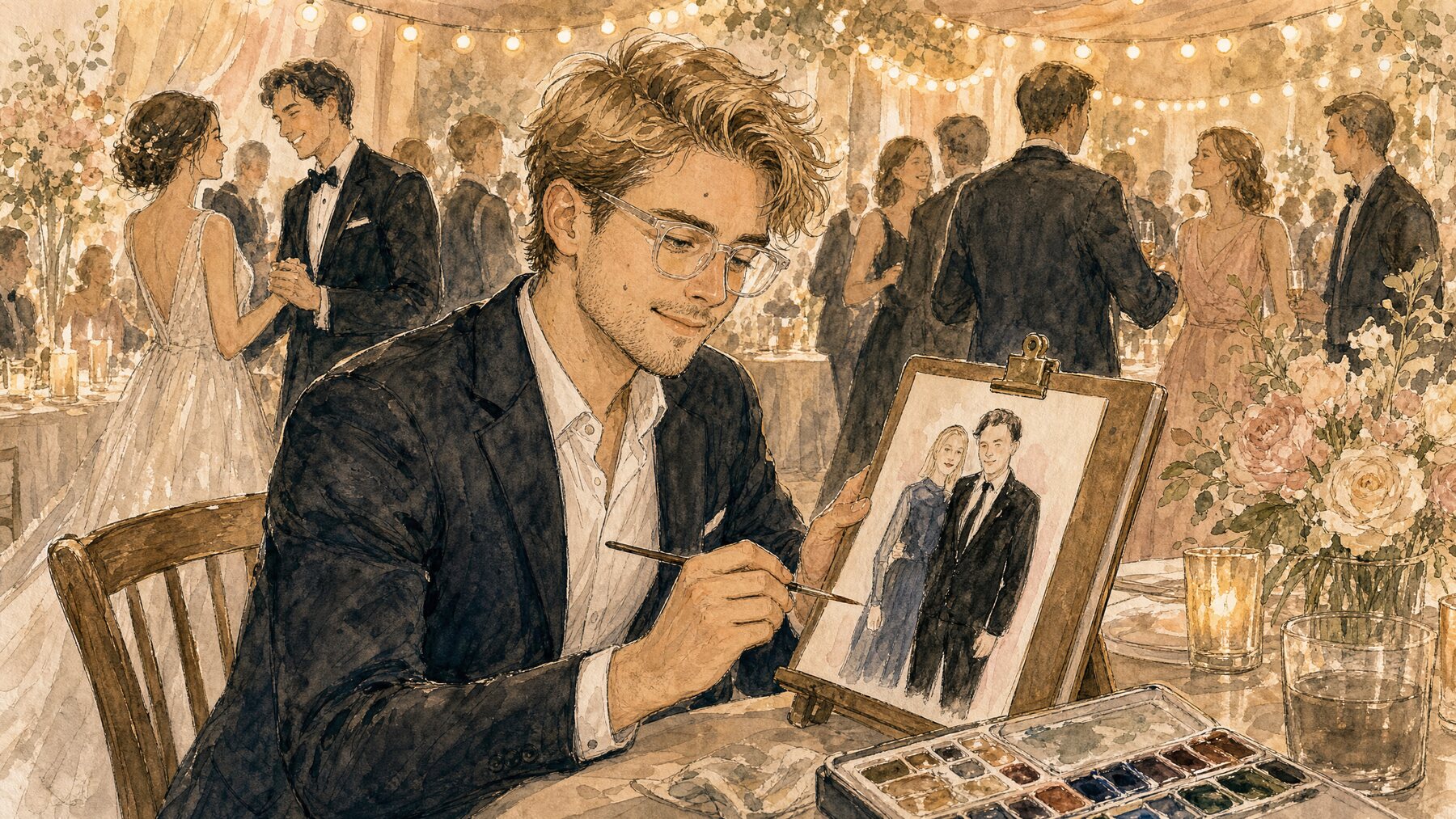 Live-Porträtmalerei auf der Hochzeit