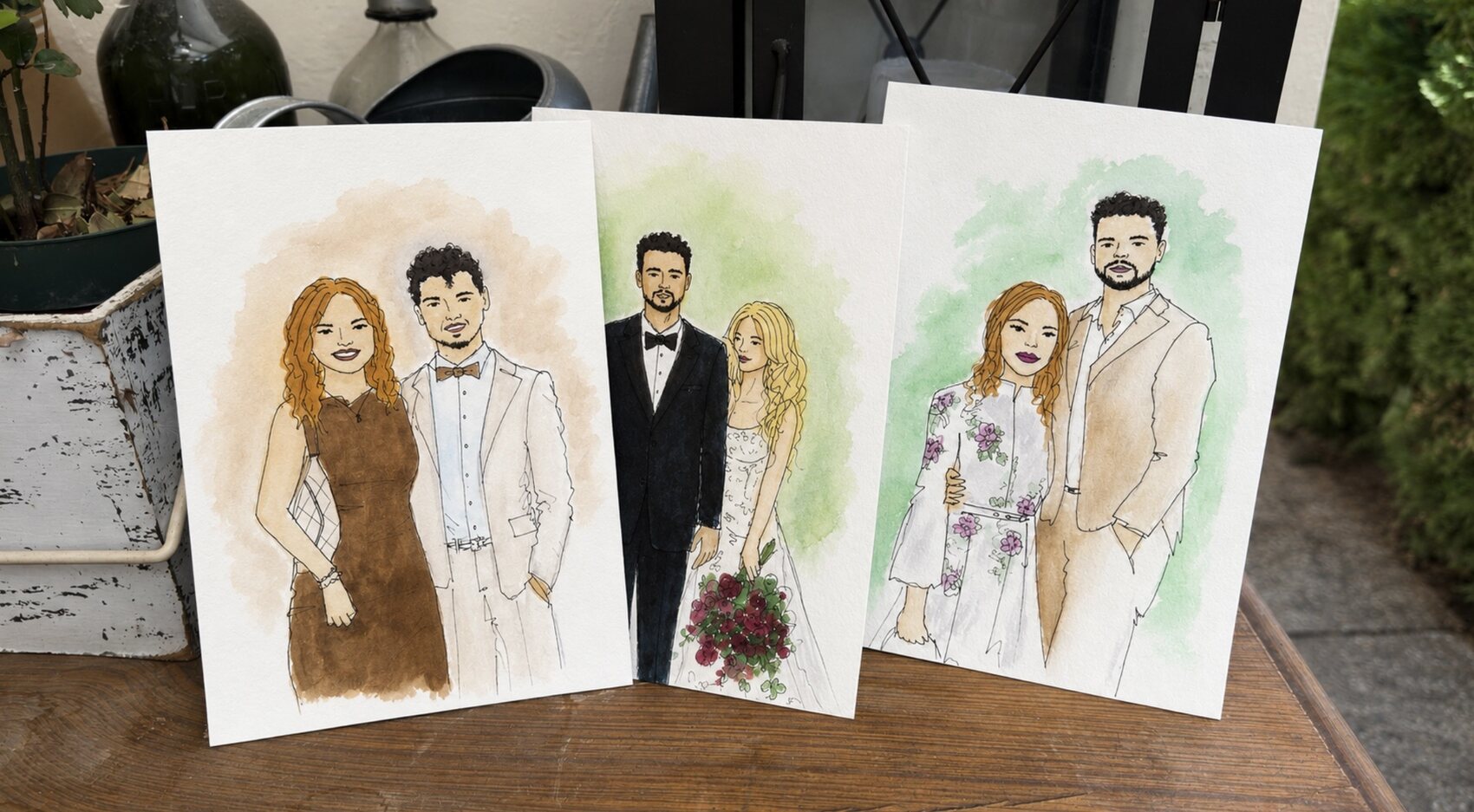 Drei Hochzeitsporträts nebeneinander